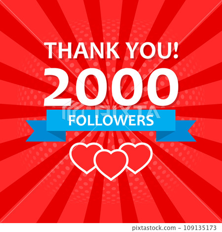 Thank you 2000 followers icon in flat style. Subscription amount vector illustration on isolated background. 2k follower sign business concept. 109135173