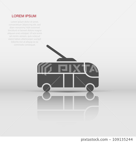 Trolleybus icon in flat style. Trolley bus vector illustration on white isolated background. Autobus vehicle business concept. 109135244
