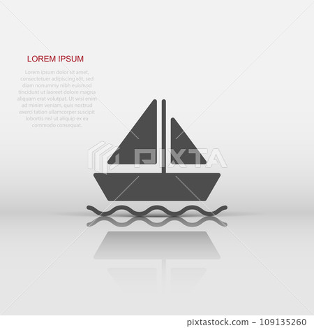 Tourism ship icon in flat style. Fishing boat vector illustration on white isolated background. Tanker destination business concept. 109135260