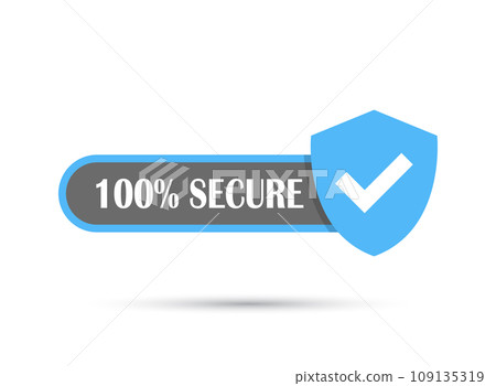 100% secure icon in flat style. Privacy guarantee vector illustration on isolated background. Safety risk sign business concept. 109135319
