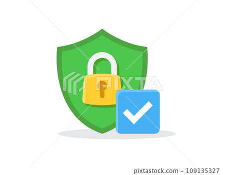 Secure icon in flat style. Privacy guarantee vector illustration on isolated background. Safety risk sign business concept. 109135327