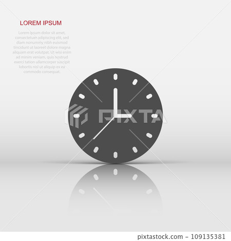 Clock icon in flat style. Watch vector illustration on white isolated background. Timer business concept. 109135381