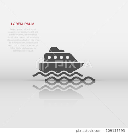 Tourism ship icon in flat style. Fishing boat vector illustration on white isolated background. Tanker destination business concept. 109135393