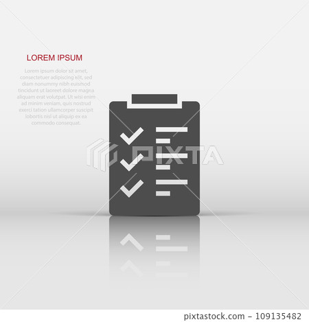 To do list icon in flat style. Document checklist vector illustration on white isolated background. Notepad check mark business concept. To do list icon in flat style. Document checklist vector illustration on white isolated background. Notepad check mark business concept. 109135482