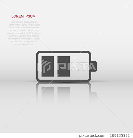 Battery charge icon in flat style. Power level vector illustration on white isolated background. Lithium accumulator business concept. Battery charge icon in flat style. Power level vector illustration on white isolated background. Lithium accumulator business concept. 109135551