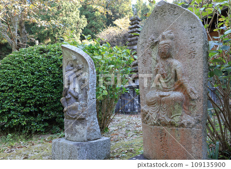 第81個四國聖地白峰寺，前面參拜道旁的石佛和後面白峰寺的13層石塔（重要古蹟） 109135900