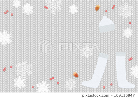 Gloves and knitted hat and boots, knitted background illustration 109136947