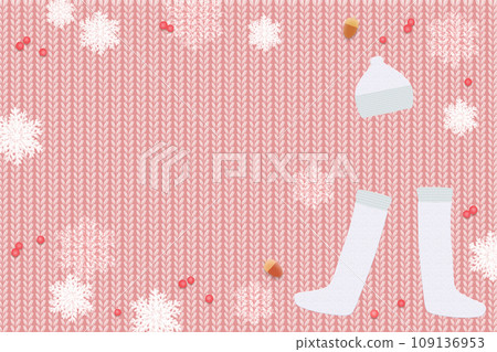 手套和針織帽子和靴子，針織背景插圖 109136953