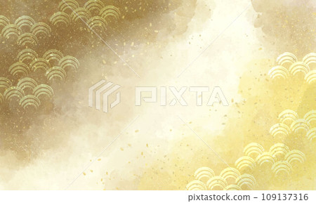 Background material with gold Japanese paper wave pattern 109137316