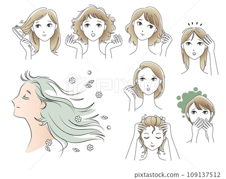 一組頭髮受損的女性 109137512