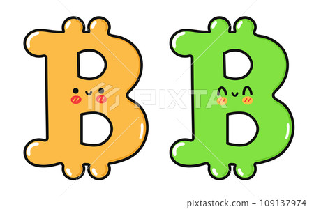 Bitcoin Sign character. Vector hand drawn cartoon kawaii character illustration icon. Isolated on white background. Bitcoin Sign character concept 109137974