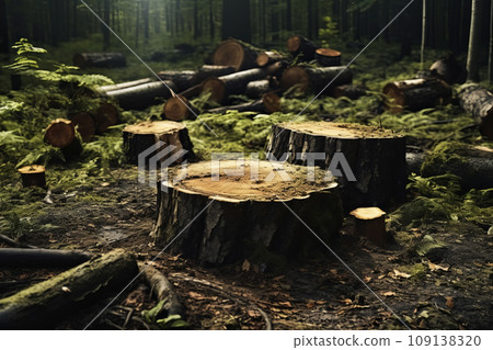 Stumps of cut trees. Generative AI 109138320