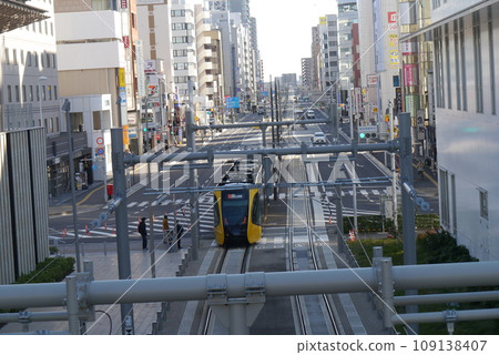 Smart yellow and black car body, Utsunomiya's new transportation system, Utsunomiya Light Rail 109138407