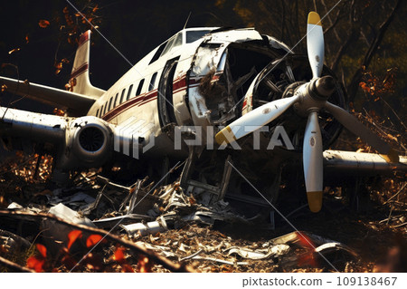 The wreckage of a crashed plane. Generative AI 109138467