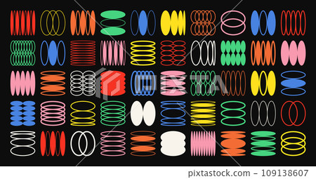 Brutalist geometric shapes, symbols. Simple primitive elements and forms. Bauhaus retro design, trendy contemporary minimalist style. Vector illustration 109138607