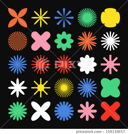 Brutalist geometric shapes, colorful symbols. Simple primitive elements and forms. Bauhaus retro design, trendy contemporary minimalist style. Vector illustration 109138657