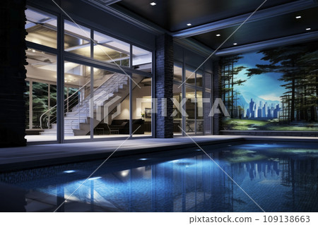 Swimming pool in a modern house. Generative AI Swimming pool in a modern house. Generative AI 109138663