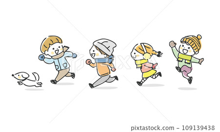 children running outside in winter 109139438