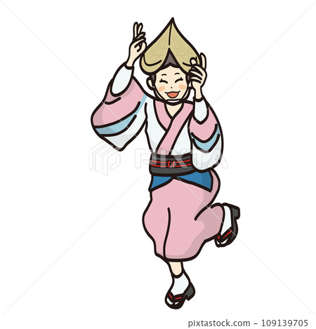 Illustration of a woman dancing Awa Odori with a smile 109139705