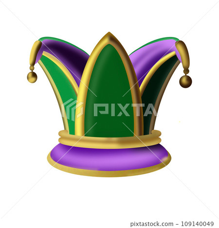 Colorful illustration of a Mardi Gras hat on a white background. 109140049