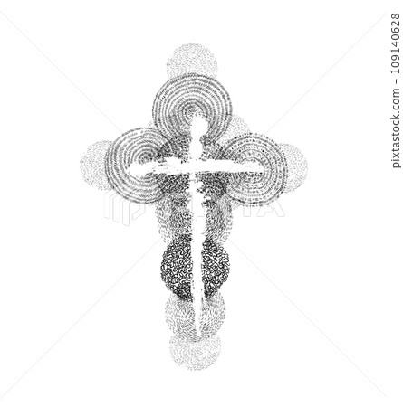 Religious cross made of patterns. Happy easter. hand drawing. Not AI, Vector illustration Religious cross made of patterns. Happy easter. hand drawing. Not AI, Vector illustration 109140628