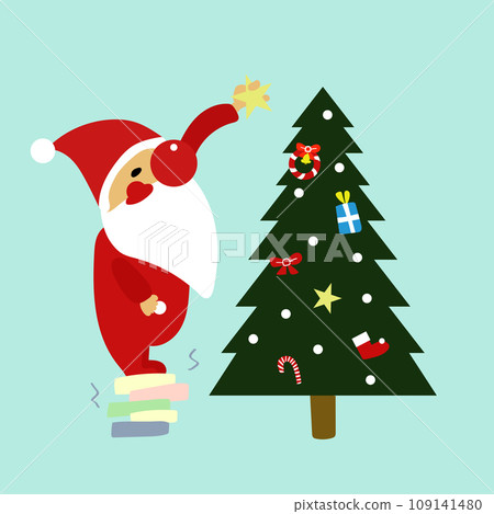 santa claus decorating the tree 109141480