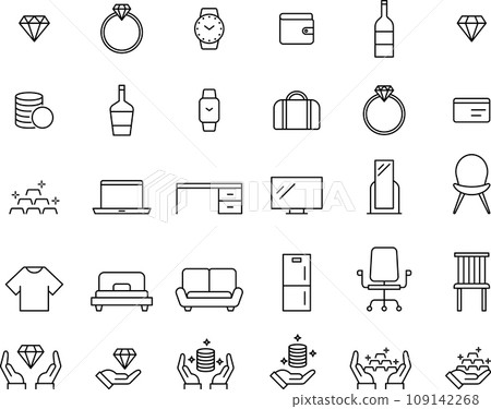 珠寶和品牌物品的線條畫圖示集 109142268