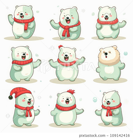 New Year emoticons funny polar bears, emoji. Cartoon style, New Year, Christmas. 109142416