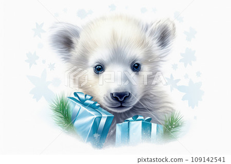 Polar bear with New Year's gifts. New Year's holiday concept. Polar bear with New Year's gifts. New Year's holiday concept. 109142541