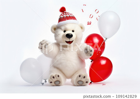 Polar bear in Christmas, red hat with presents. New Year's holiday concept. 109142829