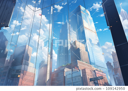 藍天景觀反映在城市建築玻璃上AI插畫 藍天景觀反映在城市建築玻璃上AI插畫 109142950