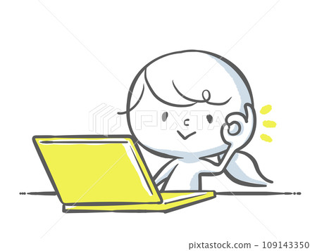 A white person with a yellow laptop and an OK sign 109143350