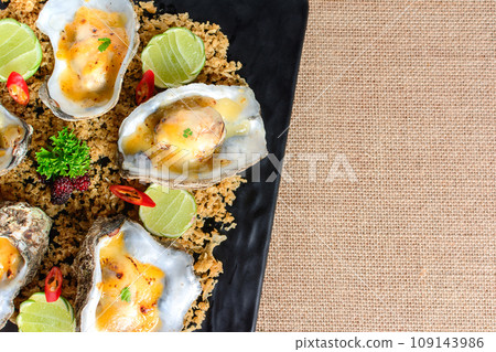 Baked Mussels with Cheese. Baked Mussels with Cheese. 109143986