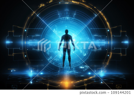 HUD technology hologram design by by Generative AI 109144201