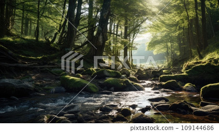 natural scenic Beautiful forest countryside wonderful springtime landscape in mountains. grassy field and rolling hills. rural scenery. AI Generated. AI Generative. natural scenic Beautiful forest countryside wonderful springtime landscape in mountains. grassy field and rolling hills. rural scenery. AI Generated. AI Generative. 109144686