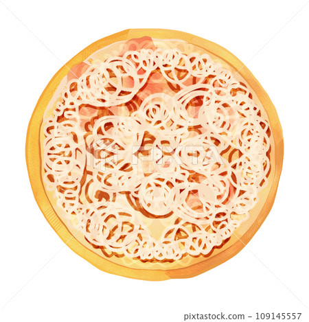 Round pizza with thin crust. Italian food. Pizza dough base without topping. Isolated watercolor illustration on white background for menus and recipes. 109145557