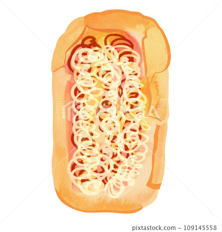 Roman pizza. Italian food. Pizza dough base without topping. Isolated watercolor illustration on white background for menus and recipes. Roman pizza. Italian food. Pizza dough base without topping. Isolated watercolor illustration on white background for menus and recipes. 109145558