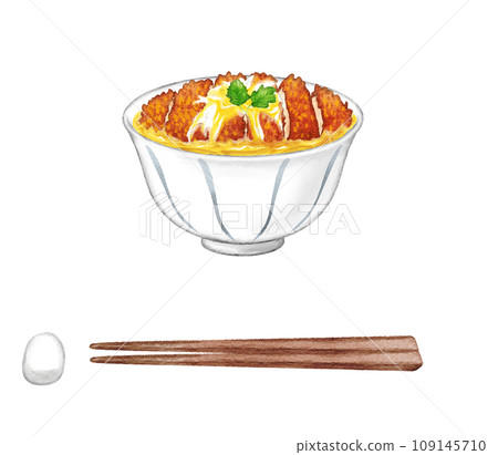 豬排丼、筷子和筷架水彩畫 109145710