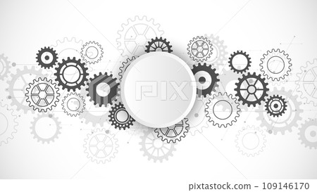 Cogs and gear wheel mechanisms. Concepts and ideas for hi-tech digital technology and engineering design. Abstract technical background of mechanical engineering. 109146170