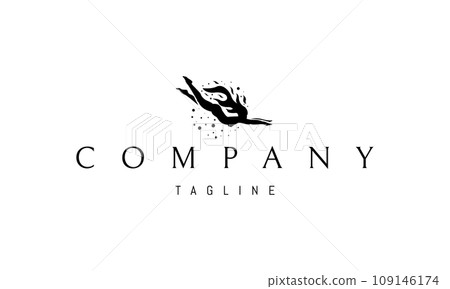 A vector logo with an abstract image of a girl swimming underwater. A vector logo with an abstract image of a girl swimming underwater. 109146174