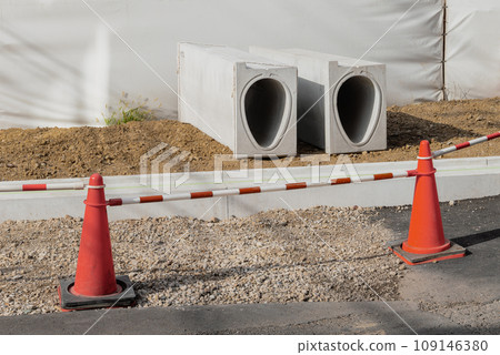 Construction of road gutters Construction of road gutters 109146380
