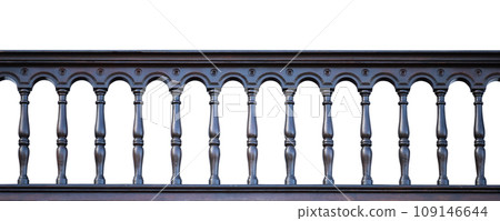 wooden railing of canarian balcony wooden railing of canarian balcony 109146644