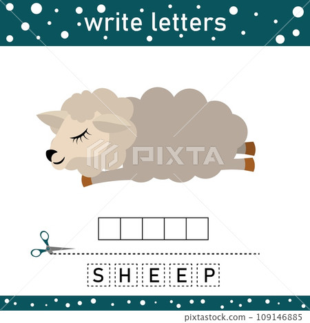 Guess the word. Little sheep. Logic puzzle game for kids to learn English words. 109146885