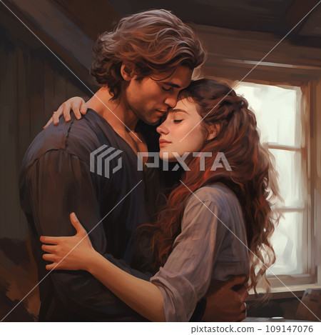 A young loving couple tenderly hugs and touches each other. A young loving couple tenderly hugs and touches each other. 109147076