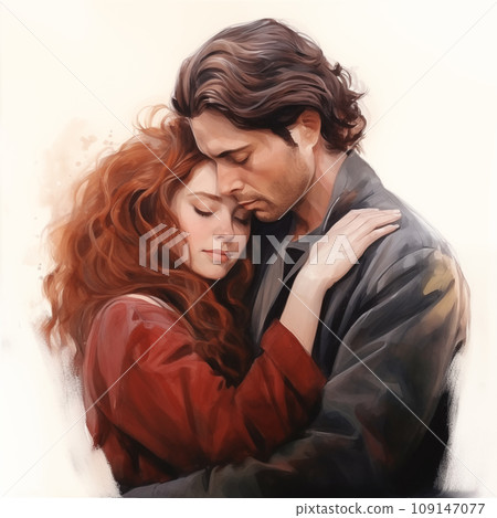 A young loving couple tenderly hugs and touches each other. 109147077