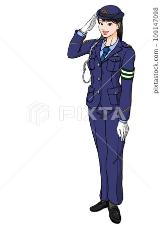 年輕女警官敬禮_帶交通臂章的褲子 年輕女警官敬禮_帶交通臂章的褲子 109147098