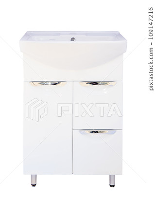 Beautiful white cabinet on a white background. White cabinet in the kitchen or to the bathroom. Beautiful design in the house. Beautiful white cabinet on a white background. White cabinet in the kitchen or to the bathroom. Beautiful design in the house. 109147216