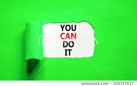 You can do it symbol. Concept word You can do it on beautiful white paper. Beautiful green paper background. Business motivational you can do it concept. Copy space. 109147617