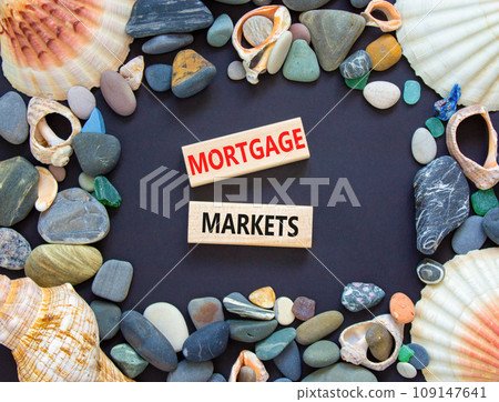 Mortgage markets symbol. Concept words Mortgage markets on beautiful wooden blocks. Beautiful black table black background. Sea shell sea stone. Business mortgage markets concept. Copy space. Mortgage markets symbol. Concept words Mortgage markets on beautiful wooden blocks. Beautiful black table black background. Sea shell sea stone. Business mortgage markets concept. Copy space. 109147641