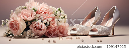 Bride's bouquet and festive shoes 109147925